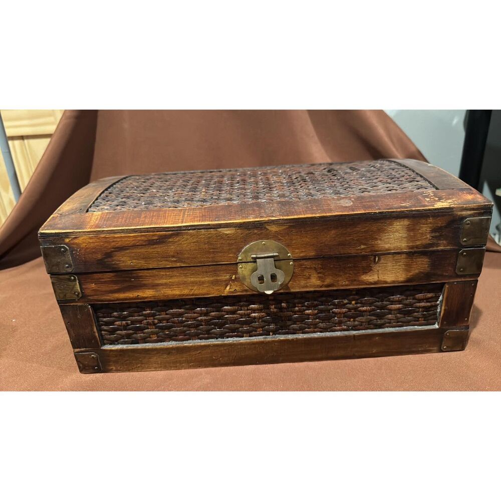 Vintage Retro Brown Wooden Truck Chest Accents Embossed Hinge